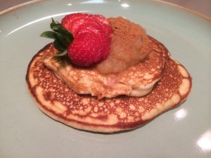 Buttermilk Oatmeal Pancakes topped with Apple Sauce 