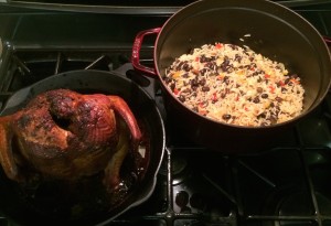 Smoked Whole Chicken with Pot of Beans and Rice