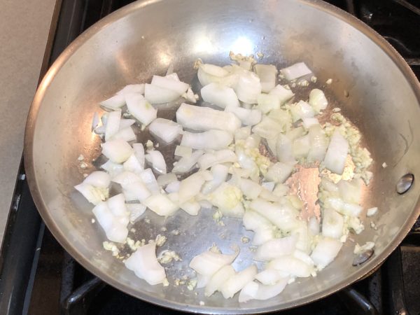 Sauté onions with garlic and olive oil