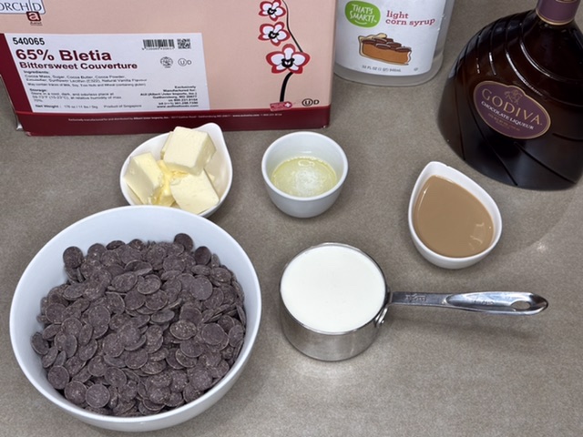 Mise en place for Dark Chocolate Godiva Truffles filling