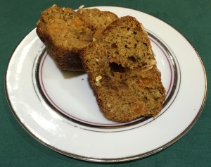 Oatmeal Carrot Muffin cut to reveal melted caramel center