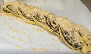 Streusel Topped Chocolate Babka Loaf before its baked