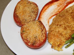 Plated Baked Tomatoes that was cooked in Air Fryer