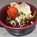 Texas Chili Chef Dave Style presentation in a bowl