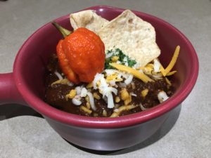 Texas Chili Chef Dave Style presentation in a bowl