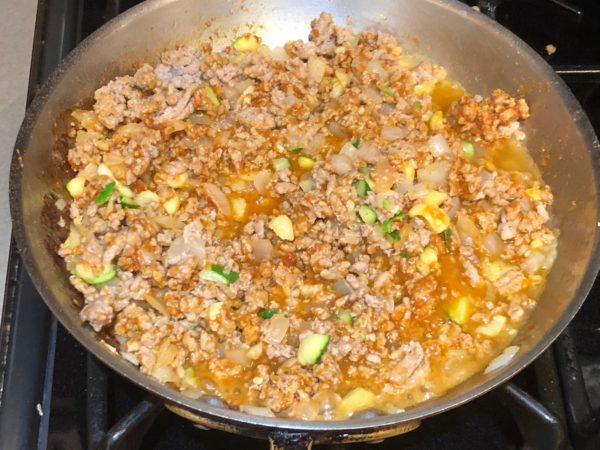 Cooked Turkey Taco Meat Filling in skillet