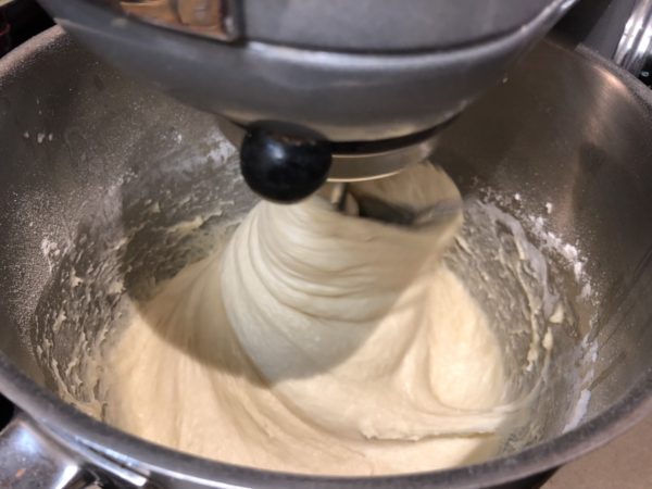Mixing Swedish Bun Dough with hook attachment for 10 minutes. See the gluten developed.