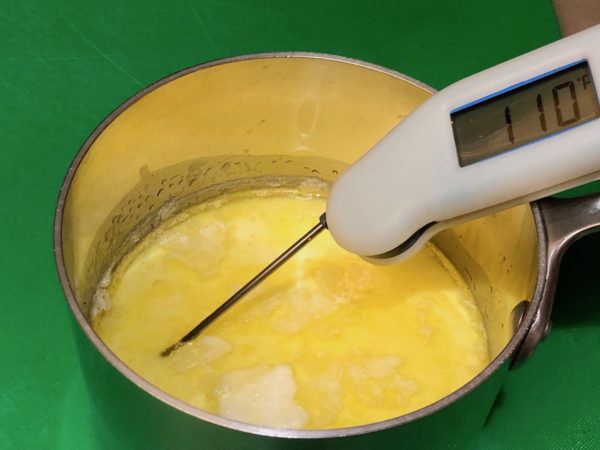 Scalded milk with butter and shortening cooled to 110°F