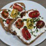Toasted mulit grain sourdough bread with Chive garlic ricotta spread